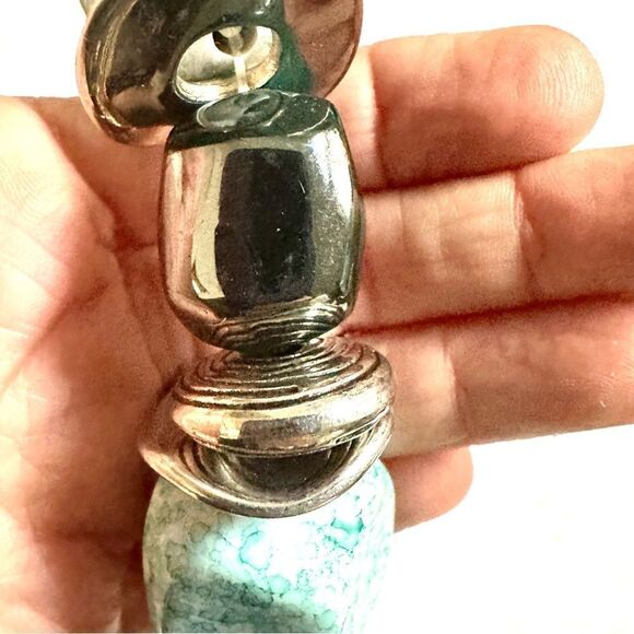 Silver tone green chunky stretchy beaded bracelet - Picture 6 of 6